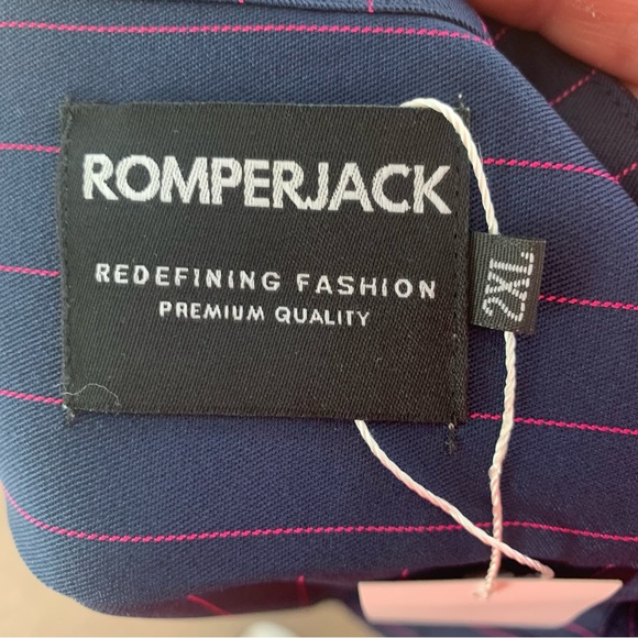 RomperJack Men's Sz Xxl Dark Blue Pink Stretch Poly Short Sleeve Shorts Romper - Picture 8 of 8
